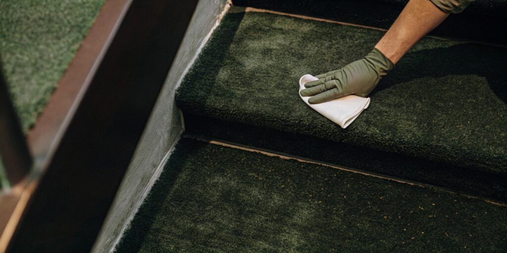 Careful application of advanced stain removal technique on carpet fibers