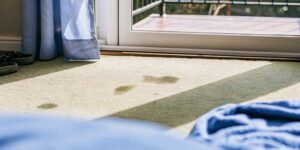 Visible old stain on carpet that remained after multiple cleaning attempts