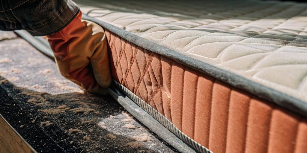 Close-up of mattress fabric showing only surface-level cleaning