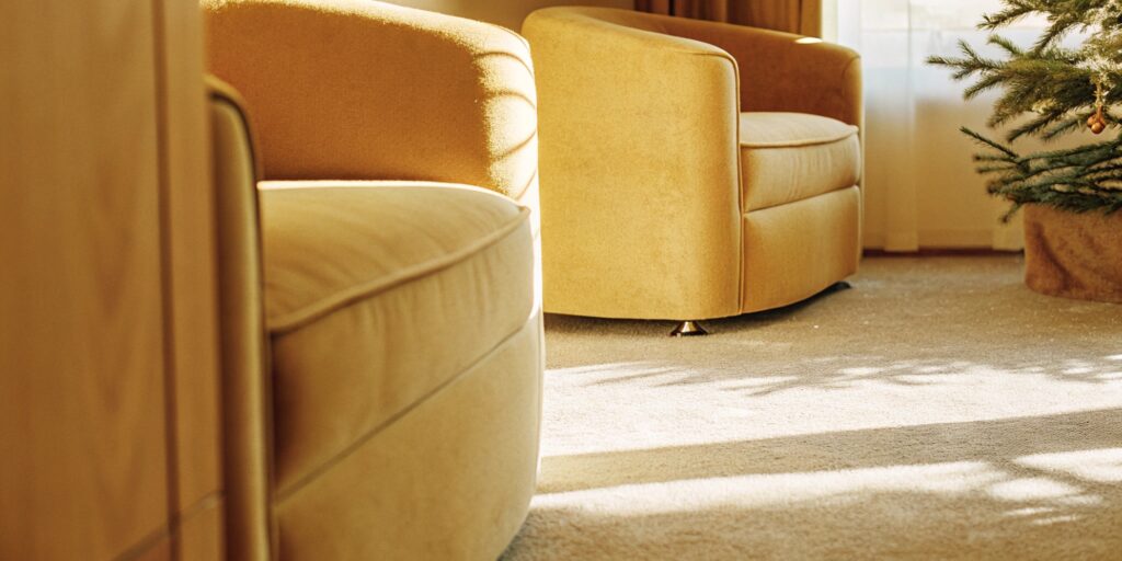 Clean and calm living room with a well-maintained carpet after a holiday gathering