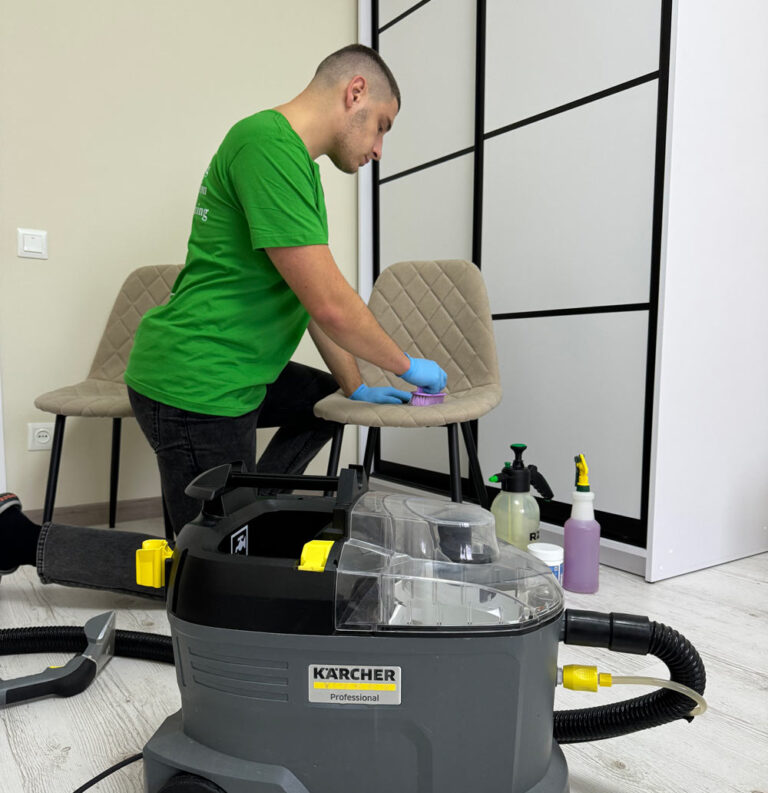 Zenvy technician cleaning dining chair set with Karcher professional equipment in Toronto home