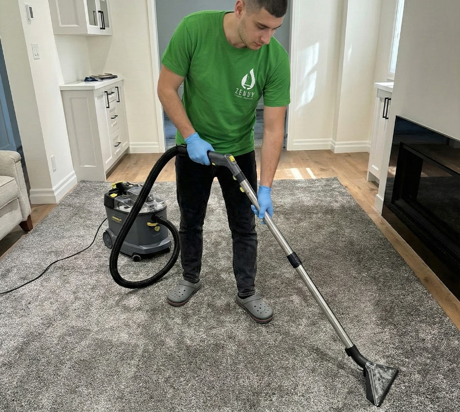 Zenvy technician deep-cleaning with a professional steam extraction tool